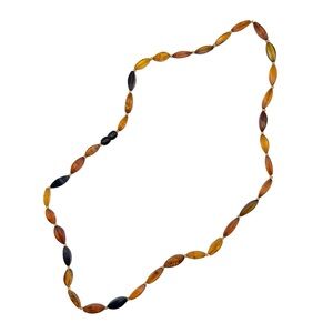 Vintage Baltic Amber Polished Bead Necklace Flat Oval Beads Multi Color Jewelry
